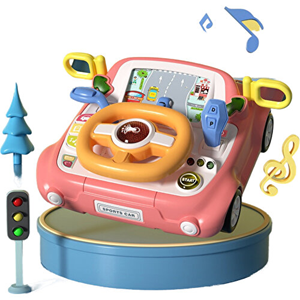 اسباب بازی فرمان ماشین موزیکال صورتی Electric Multifunctional Steering Wheel Toy_اسباب بازی